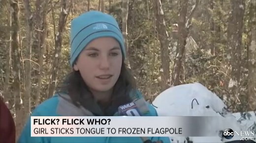 Girl Gets Tongue Stuck to Flagpole