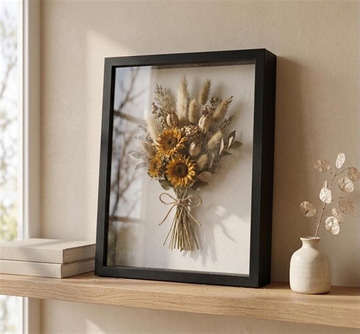 Deep Shadow Box Frame 3cm Wood — Dried Flower Frame, Keepsake Display Box, 3D Picture Frame | Rustic Boho Home Decor