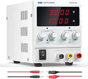 DC Power Supply Variable,0-30V 0-10A Adjustable Regulated Bench Lab Power with 4-Digit Display,for Repairing Phones,Computers,Test,Battery Charging,Electrolytic Power Supply,DIY,Sky TOPPOWER PS3010H