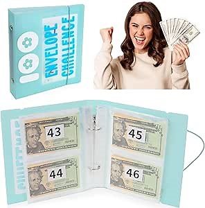 100 Day Savings Challenge Binder, Envelope Challenge Binder Saving Money Challenge Book 100 Day Challenge Money Saving Binder for Lovers to Save $5,050, 7''x6.5''