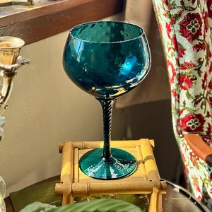 Vintage Teal Empoli Glass Snifter: Braided Stem Italian Vase - Etsy