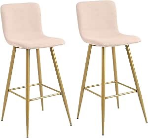 Amazon.com: Bar Stools Set of 2, Fabric Upholstered Counter Height Low Back Armless Dining Bar Chairs with Footrest, 30 Inches, Beige : Home & Kitchen