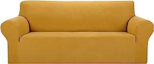 Stretch Sofa Slipcovers Couch Covers(80''-95''), 1PC Spandex Oversized Sofa Cover Lattice Jacquard Furniture Cover,Washable Furniture Protector for Living Room,Children and Pets, Gold