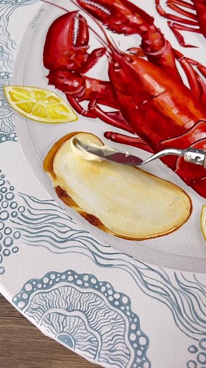Realistic Lobsters and Baguette Oil Painting with 3D Effect