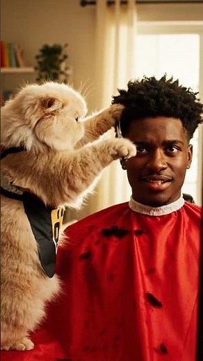 Cat Barber Giving Haircut to a Boy 💈🐱 | Funniest Cat Video | Cute Animal Comedy Shorts