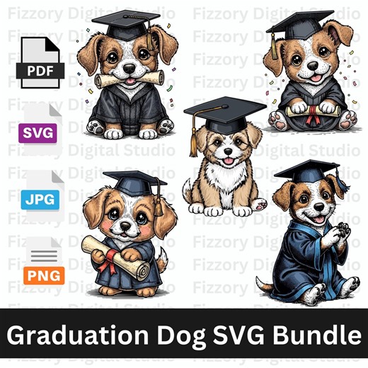 Graduation Dog SVG Bundle | Cute Puppy Graduate SVG, Class of 2026 Dog Clipart, Diploma Puppy PNG, Graduation Cap Dog Cricut Files - Etsy