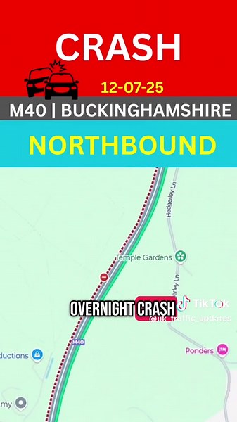 M40 Crash Alerts: Northbound Closure Between J1A and J2