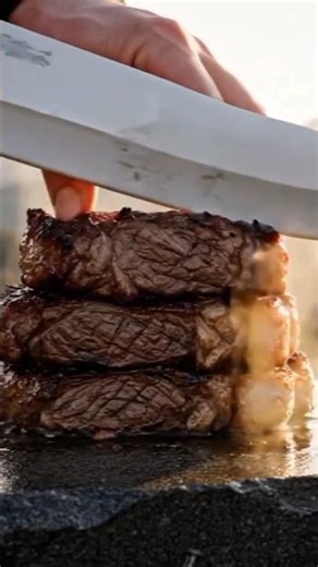 Steamy Steak ASMR| Stack of Steaks Cut under Chef's Knife