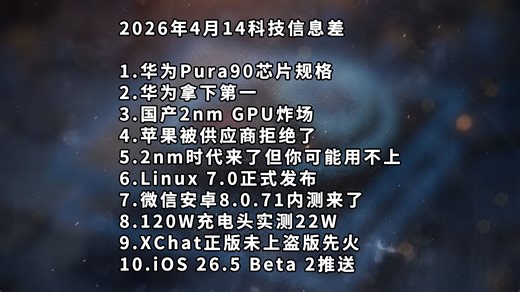 华为Pura90芯片规格丨华为拿下第一丨2nm GPU—科技信息差