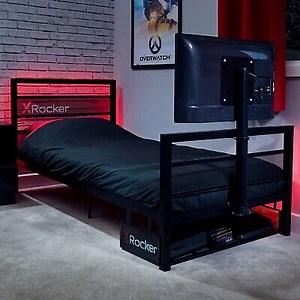 X ROCKER Basecamp Single 3ft Gaming Bed Frame TV Mount Metal Storage Shelf BLACK  | eBay UK