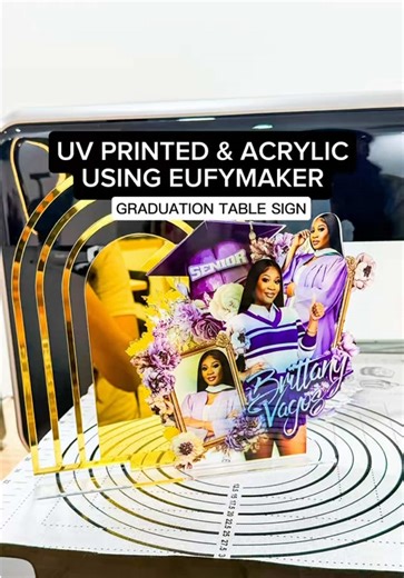 Day 2 of testing out the Eufy UV Printer and today we’re printing on acrylic. One of the main reasons I invested in this printer was to be able to print directly on acrylic, so of course I had to put it to the test. Today’s project is a graduation acrylic table sign, and I’m excited to see how the colors, detail, and finish come out. #Eufymake #Uvprinter #Acrylic #uvprinting #graduation