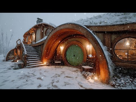 ❄️ Peaceful Hobbit House Surrounded by Snow for Relaxation | Enchanted Music & Snow Falling Sounds