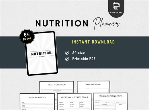 Nutrition Planner Printable PDF, Meal Planner, Grocery List, Healthy Habits Tracker| Minimalist Wellness & Nutrition Planner - Etsy