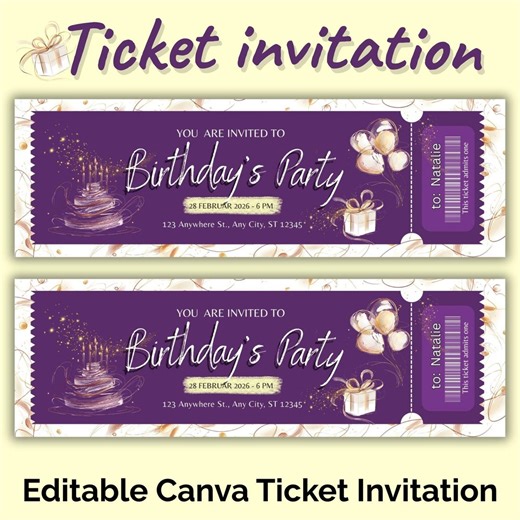 Birthday's Personalized Ticket Invitation Template | Party Invite | Editable Canva Ticket - Etsy