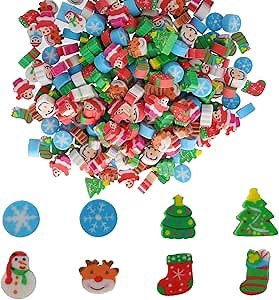 Nydotd 240pcs Christmas Erasers, Mini Pencil Erasers for Tree Elk Bulk Novelty Giveaways School Work Classroom Homework Rewards