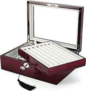 Deluxe Jewelry Cufflinks Collector's Storage Presentation Box Case Mahogany Double-Decker Gift