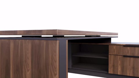 OfficeSimpli Modern L Shaped Executive Desk, 84x72x30 Inch - Made in USA – Ships Mostly Assembled – Home Office Workstation & Business Furniture, Large CEO Desk Table with Cabinets & Lockable Drawers