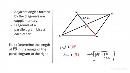 How to Find Measures Involving Diagonals of Parallelograms | Geometry | Study.com