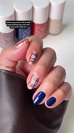 Olive & June on Instagram: "DIY fall plaid nails 💅 @nailartbysig Shades: Lunch Break, Power Suit, Clocking Out Early & Let’s Circle Back 🍂"