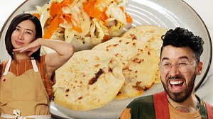 73K views · 194 reactions | Rie's back in the kitchen with another food challenge! This time she's cooking up some tasty pupusas, but can she do it while following the recipe in a different language? | BuzzFeed Food | Facebook