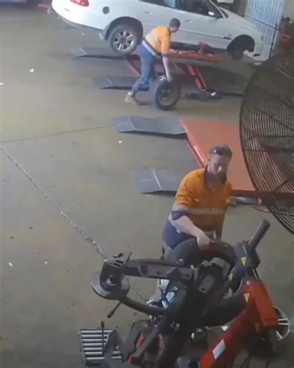 Mellow the Co. on Instagram: "An Australian tyre fitter, James Hawtin, got the fright of his life while working at Valley Tyres after spotting a giant carpet python coiled inside a car’s wheel bay—prompting an instant “hop, skip and jump” reaction that was caught on CCTV. He and colleague Tyson Blais told Today that once they realised the snake was non-venomous, they could laugh it off, and a co-worker trained in snake handling safely removed the python and relocated it to a nearby nature reserv