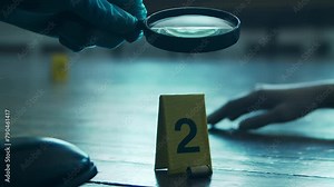 Detective Collecting Evidence in a Crime Scene. Forensic Specialists Making Expertise a Dead Person. Homicide Investigation by Professional Police Officer.