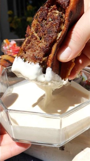 Crispy Beef Arayes with Whipped Feta Tahini Sauce and Cucumber Salad 🥙