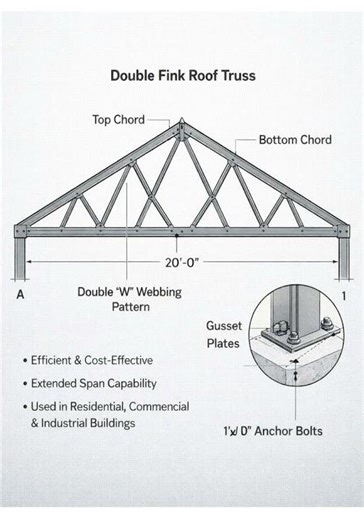 Basic Knowledge for Civil Engineering | Double Fink Roof Truss |#shorts #civilengineering #knowledge