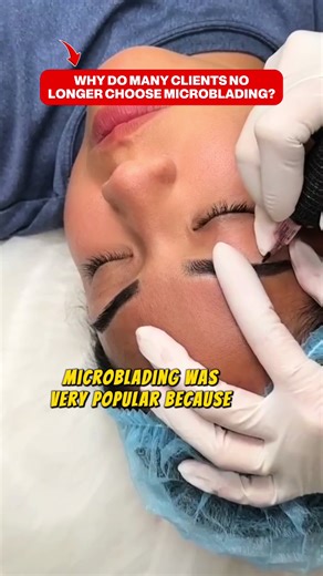 WHY IS MICROBLADING NO LONGER THE “STAR” IN THE BROW WORLD? Many women once loved microblading because the hair strokes looked very natural at first. But after 1–2 years, many clients need correction because of problems like: • Color change: Brows can turn red, orange, gray, or even blue. • Skin damage: The blade cuts directly into the skin. After many touch ups, skin can become thin or slightly scarred. • Blurring: On oily or combination skin, strokes can spread, blur, and fade quickly. That is