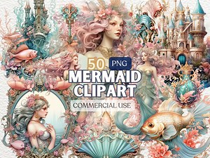 Watercolor Mermaid Clipart, Mermaid Png, Sea Clipart, Ocean Clipart, Mermaid Clipart Bundle, Under the Sea, Mermaid Tail, Mermaid Layer - Etsy