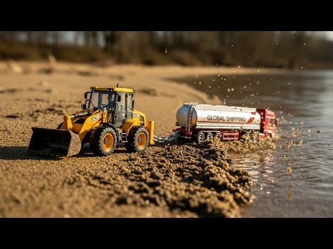 Toy Container Tanker Stuck in Mud | JCB Rescue Mission in River Sand