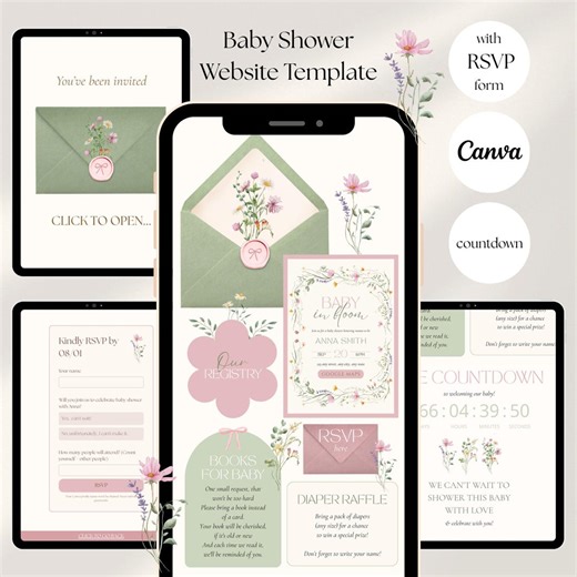 Baby in Bloom Baby Shower Website Template With RSVP & Countdown: Editable Animated Invitation - Etsy