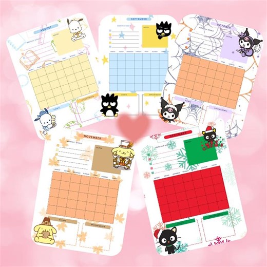 Kawaii Kitty & Friends Printable Calendar, 12-month Undated, Digital PDF, iPad Planner - Etsy