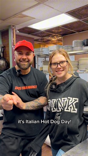 Hot dog served on pizza bread with potatoes, peppers & onions 😊 Every Wednesday grab your Italian hot dogs! #italianfood #newjersey #brooklyn #hotdogs #special | Zano's Bros. Italian Market