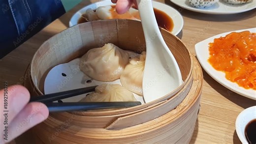 Shanghai China Xiao Long Bao Dining Lifting Nourishment Chinese Soup Dumplings Hot Healthy Cookery Food Meal Bamboo Oriental Steam Serving Chopstick Eastern Eating Holding Set Dim Sum Preparation HD