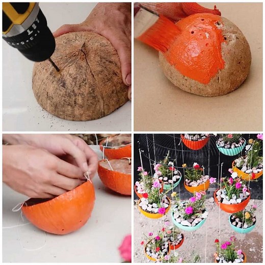 4.6M views · 37K reactions | Give it a twist and upcycle a coconut shell into a hanging flower pot ❤️ | MetDaan DIY | Facebook