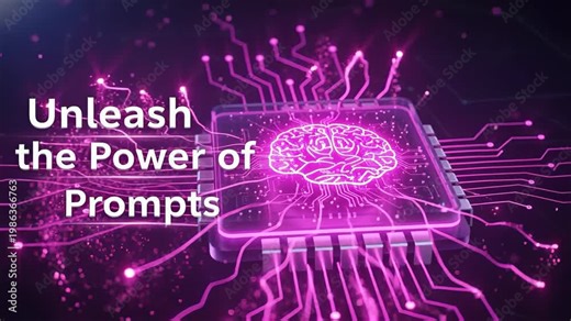 Glowing human brain inside a cpu on a circuit board, representing the power of prompts in generative artificial intelligence technology, deep learning, and futuristic machine communication concepts