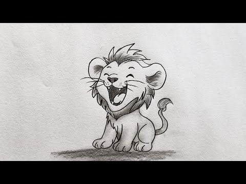 Cute lion cub drawing, how to draw animal pictures easy step by step