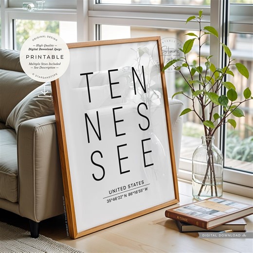 Tennessee United States, PRINTABLE Art, City State Map Coordinates Decor, Digital DOWNLOAD Print Jpg - Etsy Australia