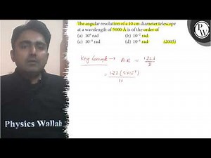 The angular resolution of a 10 cm diameter telescope at a wavelength of 5000 Å is of the order o...