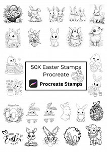 50 Easter Procreate Stamps | Cute Bunny & Egg Brushes | Procreate Brush Set for iPad | Line Art Clipart | Instant Download - Etsy