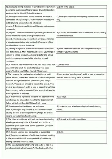 TENNESSEE DMV WRITTEN TEST 2024 Flashcards video