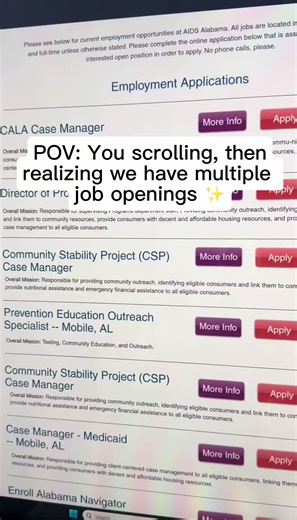 Check out the full list of openings and apply today! https://www.aidsalabama.org/joinourteam