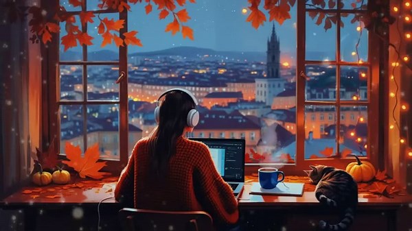 🍁 Autumn Screensaver with Lofi Music 🍂 Cozy Fall Study & Relax Background