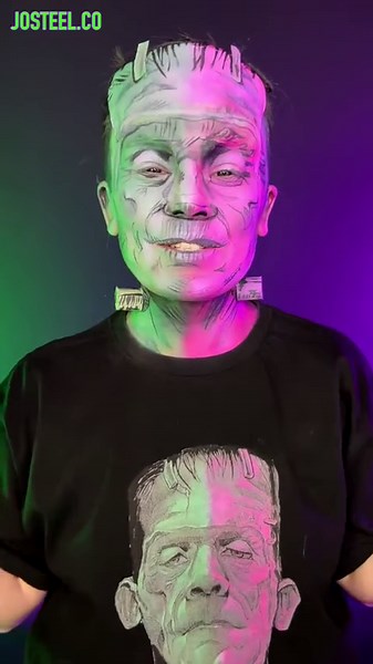 Frankenstein’s monster technicolor makeup transformation