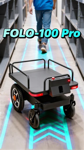 🤖 FOLO-100 PRO Heavy-Duty Autonomous Following Cargo Trolley 📏 90 cm minimum passage width 🚶 Fully autonomous following ⚡ Quick-release battery 🛡️ 360° laser anti-collision 🏋️ Up to 100 kg load capacity 🎮 Remote control range up to 30 m Powered by an upgraded intelligent following algorithm, FOLO-100 PRO delivers smooth, stable, and responsive movement. With multi-mode switching, one-touch braking, and real-time status indicator lights, moving heavy cargo becomes safer and effortless. Buil