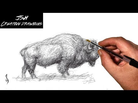 How to Sketch Draw a Bison Buffalo with a BIC Ballpoint Biro Pen