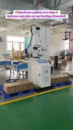 Factory efficiency upgrade! Palletizer with 2-pallets stacking ￼✨✨#palletizing #Automation #factory