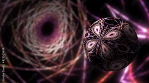 Abstract Virtual Reality Motion Science Technology Concept Background, Glow Pink Color Wire Mesh Sphere Cell in Science Biology Cave Virtual Cyber Space. 4K 3D loop Hi-Tech Sci-Fi futuristic ball. Stock Video