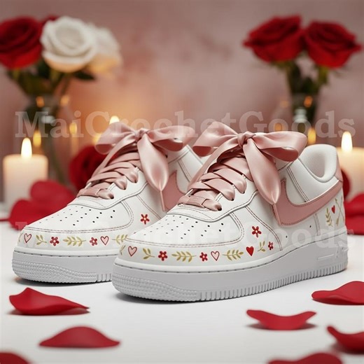 Custom Air Force 1 Valentine Shoes, Hand Painted Floral Heart AF1, Pink Bow Sneakers, Romantic Gift for Her - Etsy